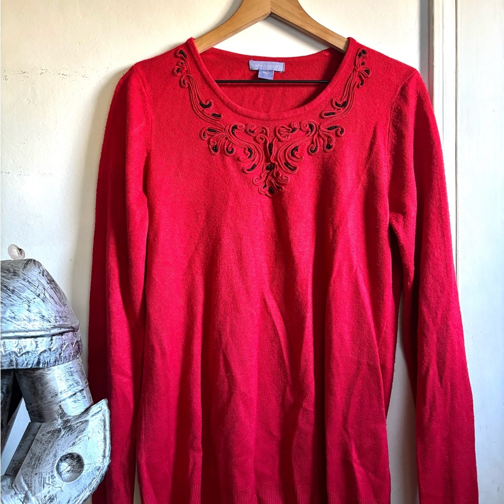 Laura Scott Scarlet Red Embroidered Top